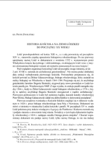 HISTORIA KOŚCIOŁA NA ZIEMI ŁÓDZKIEJ DO POCZĄTKU XX WIEKU