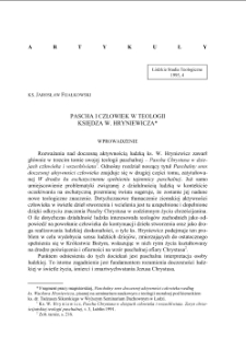 PASCHA I CZŁOWIEK W TEOLOGII KSIĘDZA W. HRYNIEWICZA