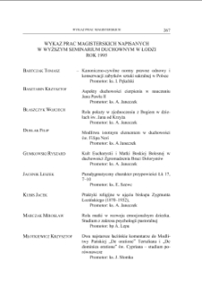 WYKAZ PRAC MAGISTERSKICH NAPISANYCH W WYŻSZYM SEMINARIUM DUCHOWNYM W ŁODZI ROK 1995