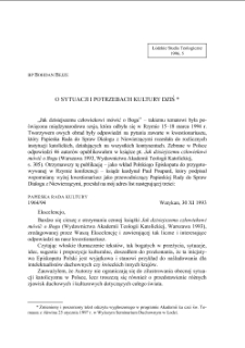 O SYTUACJI I POTRZEBACH KULTURY DZIŚ