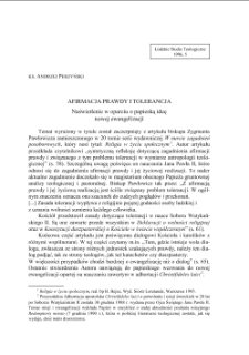 AFIRMACJA PRAWDY I TOLERANCJA. Naświetlenie w oparciu o papieską ideę nowej ewangelizacji