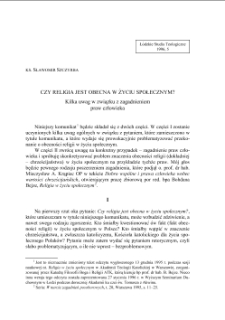 CZY RELIGIA JEST OBECNA W ŻYCIU SPOŁECZNYM? Kilka uwag w związku z zagadnieniem praw człowieka