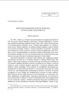 RADY EWANGELICZNE W ŻYCIU KAPŁANA W NAUCZANIU JANA PAWŁA II