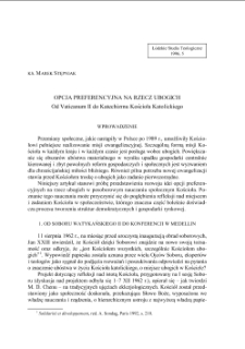 OPCJA PREFERENCYJNA NA RZECZ UBOGICH. Od Vaticanum II do Katechizmu Kościoła Katolickiego