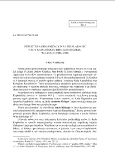 STRUKTURA ORGANIZACYJNA I DZIAŁALNOŚĆ RADY KAPŁAŃSKIEJ DIECEZJI ŁÓDZKIEJW LATACH 1986–1996