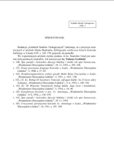 SPROSTOWANIE do artykułu Marka Budziarka, Bibliografia selektywna historii Kościoła łódzkiego w 4 tomie ŁST