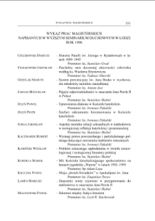 WYKAZ PRAC MAGISTERSKICH NAPISANYCH W WYŻSZYM SEMINARIUM DUCHOWNYM W ŁODZI ROK 1996
