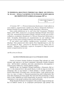 W PIERWSZĄ ROCZNICĘ ŚMIERCI KS. PROF. SZCZEPANA W. ŚLAGI – SESJA NAUKOWA W WYŻSZYM SEMINARIUM DUCHOWNYM W ŁODZI (22 kwietnia 1997 r.)