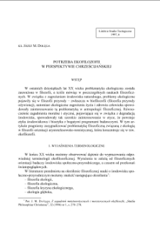 POTRZEBA EKOFILOZOFII W PERSPEKTYWIE CHRZEŚCIJAŃSKIEJ