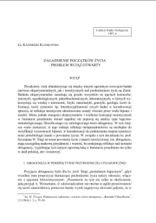 ZAGADNIENIE POCZĄTKÓW ŻYCIA– PROBLEM WCIĄŻ OTWARTY
