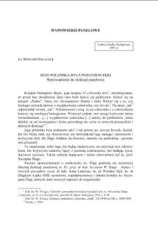 JEGO POLEMIKA BYŁA PODANIEM RĘKI. Wprowadzenie do dyskusji panelowej