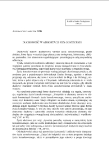 DUCHOWOŚĆ W ADHORTACJI "VITA CONSECRATA"