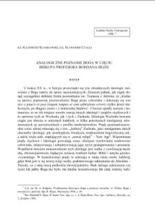 ANALOGICZNE POZNANIE BOGA W UJĘCIU BISKUPA PROFESORA BOHDANA BEJZE