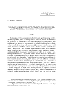 PNEUMATOLOGICZNO-CHARYZMATYCZNE ZNAMIĘ KOŚCIOŁA „DUSZĄ” EKLEZJALNIE UKIERUNKOWANEJ KATECHEZY