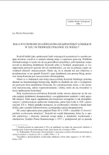 ROLA WYCHOWAWCZO-OŚWIATOWA DUSZPASTERZY ŁÓDZKICHW XIX I W PIERWSZEJ POŁOWIE XX WIEKU