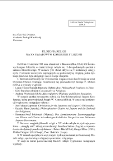 FILOZOFIA RELIGII NA XX ŚWIATOWYM KONGRESIE FILOZOFII