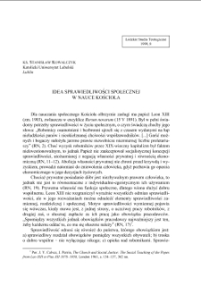 IDEA SPRAWIEDLIWOŚCI SPOŁECZNEJ W NAUCE KOŚCIOŁA