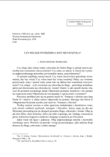 CZY RELIGII POTRZEBNA JEST METAFIZYKA?