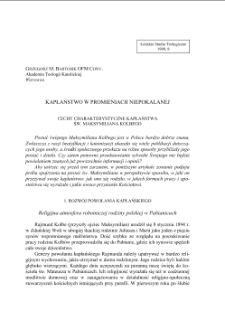 KAPŁAŃSTWO W PROMIENIACH NIEPOKALANEJ. CECHY CHARAKTERYSTYCZNE KAPŁAŃSTWA ŚW. MAKSYMILIANA KOLBEGO