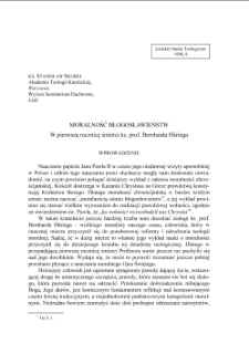 MORALNOŚĆ BŁOGOSŁAWIEŃSTW. W pierwszą rocznicę śmierci ks. prof. Bernharda Häringa