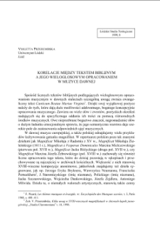 KORELACJE MIĘDZY TEKSTEM BIBLIJNYM A JEGO WIELOGŁOSOWYM OPRACOWANIEM W MUZYCE DAWNEJ