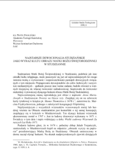 NAJSTARSZE DEWOCJONALIA STUDZIAŃSKIE JAKO WYRAZ KULTU OBRAZU MATKI BOŻEJ ŚWIĘTORODZINNEJ W STUDZIANNIE