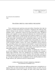 TRAGEDIA GRECKA JAKO DZIEŁO RELIGIJNE
