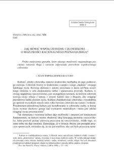 JAK MÓWIĆ WSPÓŁCZESNEMU CZŁOWIEKOWI O MOŻLIWOŚCI RACJONALNEGO POZNANIA BOGA?