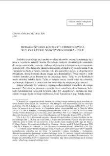 MORALNOŚĆ JAKO KONTEKST LUDZKIEGO ŻYCIA W PERSPEKTYWIE NAJWYŻSZEGO DOBRA – CELU