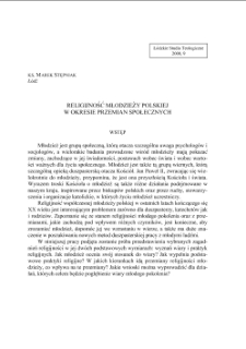 RELIGIJNOŚĆ MŁODZIEŻY POLSKIEJ W OKRESIE PRZEMIAN SPOŁECZNYCH