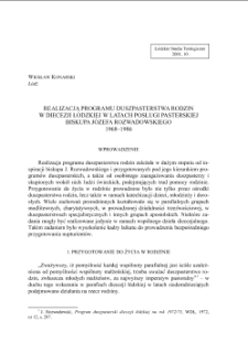 REALIZACJA PROGRAMU DUSZPASTERSTWA RODZINW DIECEZJI ŁÓDZKIEJ W LATACH POSŁUGI PASTERSKIEJ BISKUPA JÓZEFA ROZWADOWSKIEGO1968–1986