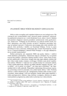 ZNAJOMOŚĆ BIBLII WŚRÓD MŁODZIEŻY GIMNAZJALNEJ