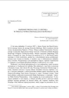 PAPIESKIE PRZESŁANIE Z LUBLINKA W ŚWIETLE NOWEJ EWANGELIZACJI KOŚCIOŁA