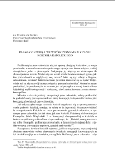 PRAWA CZŁOWIEKA WE WSPÓŁCZESNYM NAUCZANIU KOŚCIOŁA KATOLICKIEGO
