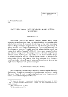 KATECHEZA FORMĄ PRZEPOWIADANIA SŁOWA BOŻEGO W KOŚCIELE