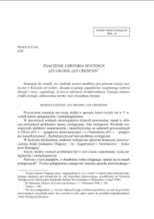 ZNACZENIE I HISTORIA SENTENCJI "LEX ORANDI", "LEX CREDENDI"