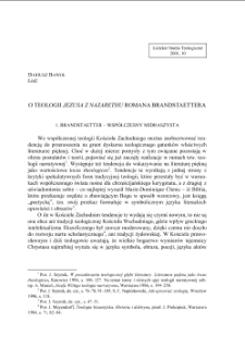 O TEOLOGII JEZUSA Z NAZARETHU ROMANA BRANDSTAETTERA