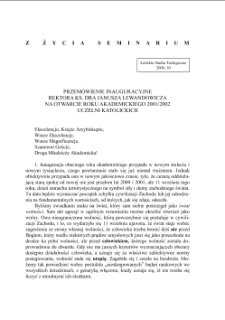PRZEMÓWIENIE INAUGURACYJNE REKTORA KS. DRA JANUSZA LEWANDOWICZA NA OTWARCIE ROKU AKADEMICKIEGO 2001/2002 UCZELNI KATOLICKICH