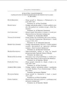 WYKAZ PRAC MAGISTERSKICH NAPISANYCH W WYŻSZYM SEMINARIUM DUCHOWNYM W ŁODZI W 2001 ROKU