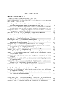 TABLE DES MATIERES 2001