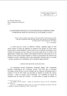 LA QUESTION SOCIALE ET LES ESSAIS DE SA RESOLUTION A PARTIR DE "RERUM NOVARUM" A "CENTESIMUS ANNUS"