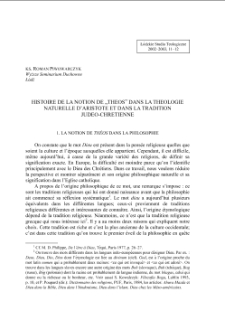 HISTOIRE DE LA NOTION DE „THEOS” DANS LA THEOLOGIE NATURELLE D’ARISTOTE ET DANS LA TRADITION JUDEO-CHRETIENNE