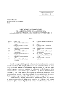 INDICAZIONI FONDAMENTALI PER LA FORMAZIONE DELLA COSCIENZA ALLA LUCE DELL&rsquo;INSEGNAMENTO DI GIOVANNI PAOLO II