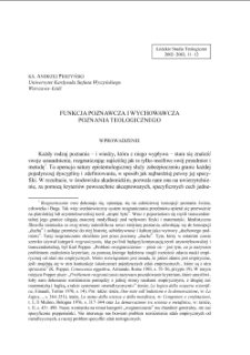 FUNKCJA POZNAWCZA I WYCHOWAWCZA POZNANIA TEOLOGICZNEGO