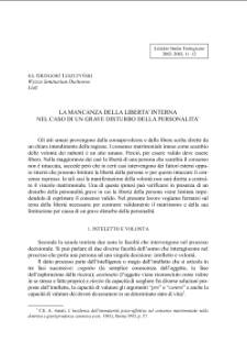 LA MANCANZA DELLA LIBERTA’ INTERNANEL CASO DI UN GRAVE DISTURBO DELLA PERSONALITA