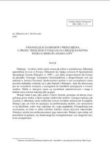 EWANGELIZACJA MEDIÓW I PRZEZ MEDIA U PROGU TRZECIEGO TYSIĄCLECIA CHRZEŚCIJAŃSTWA WEDŁUG BISKUPA ADAMA LEPY