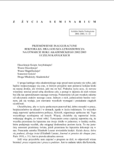 PRZEM&Oacute;WIENIE INAUGURACYJNE REKTORA KS. DRA JANUSZA LEWANDOWICZA NA OTWARCIE ROKU AKADEMICKIEGO 2002/2003 UCZELNI KATOLICKICH