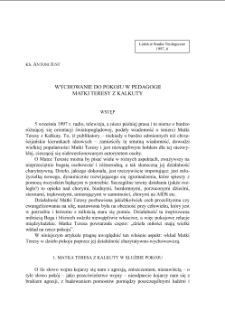 WYCHOWANIE DO POKOJU W PEDAGOGII MATKI TERESY Z KALKUTY