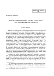 O NATURZE I POSŁANNICTWIE RUCHÓW KOŚCIELNYCH. Uwagi na marginesie nauczania Jana Pawła II