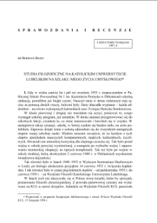 STUDIA FILOZOFICZNE NA KATOLICKIM UNIWERSYTECIE LUBELSKIM NA SZLAKU MEGO ŻYCIA UMYSŁOWEGO